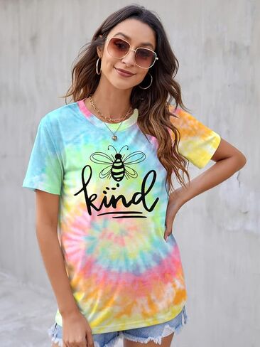 كن لطيفًا تي شيرت نسائي بأكمام قصيرة تي شيرت لطيف على شكل نحلة جرافيك قمصان مضحكة ملهمة كاجوال تي شيرت علوي in Kuwait