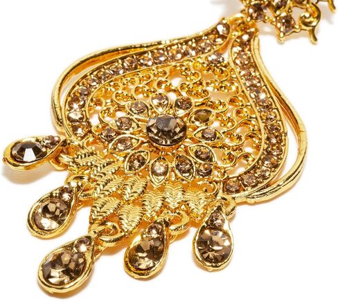 بيندهاني قطعة رأس ذهبية من حجر الراين مانغ تكا وأقراط هندية للنساء in Kuwait