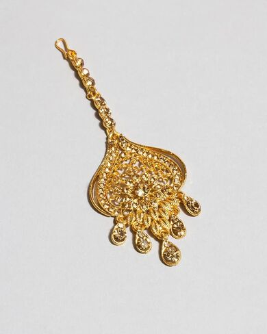 بيندهاني قطعة رأس ذهبية من حجر الراين مانغ تكا وأقراط هندية للنساء in Kuwait