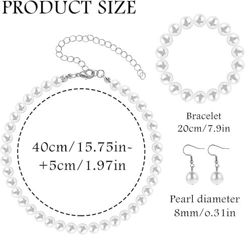 Faux Pearl Jewelry Set Simulated Pearl Necklace Bracelet Earrings for Women Girls Birthday Christmas Gift in Saudi Arabia