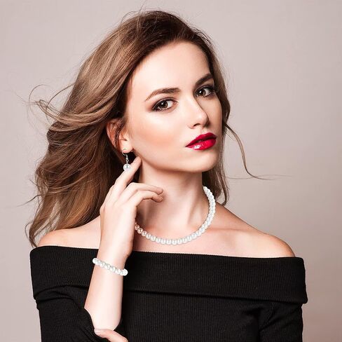 Faux Pearl Jewelry Set Simulated Pearl Necklace Bracelet Earrings for Women Girls Birthday Christmas Gift in Saudi Arabia