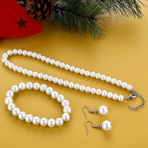Faux Pearl Jewelry Set Simulated Pearl Necklace Bracelet Earrings for Women Girls Birthday Christmas Gift in Saudi Arabia