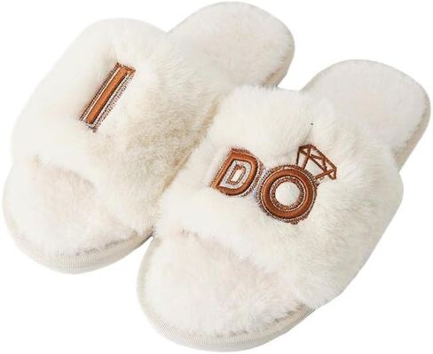 شباشب Vamelia النسائية I Do Slide، أحذية مسطحة لوصيفات العروس، شباشب زفاف زغبية، العروس لتكون، هدايا الزواج لشهر العسل in Kuwait