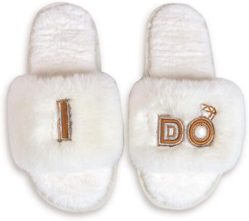 شباشب Vamelia النسائية I Do Slide، أحذية مسطحة لوصيفات العروس، شباشب زفاف زغبية، العروس لتكون، هدايا الزواج لشهر العسل in Kuwait
