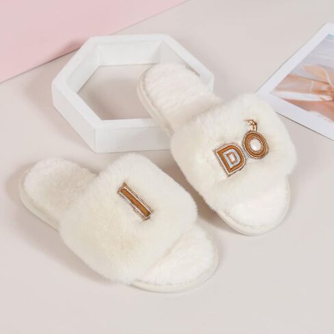 شباشب Vamelia النسائية I Do Slide، أحذية مسطحة لوصيفات العروس، شباشب زفاف زغبية، العروس لتكون، هدايا الزواج لشهر العسل in Kuwait