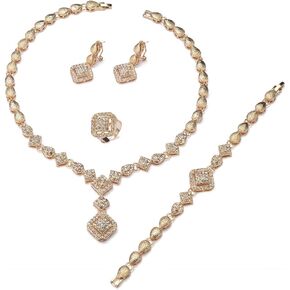 Giffor 4 PACK Indian Jewelry Sets 14K Gold Filled African Necklaces Set for Women Bracelets And Earring Rings Lady Jewellery Gifts