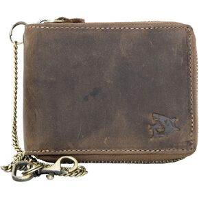 FLW Large Genuine Leather Wallet with Zip Around (zipper around) with Shark with Chain in Kuwait