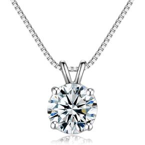 Dowos 925 Sterling Silver Dainty Necklace for Women, 18K Gold Plated Round Brilliant Cut Solitaire Pendant Necklace for Women Girls, Classic 4 Prong 20''Dainty Chain Necklace 8mm/2carat in Saudi Arabia