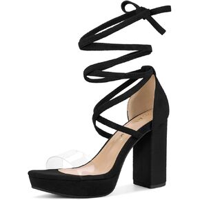 Allegra K Women's Platform Lace Up Clear Chunky Heels Sandals