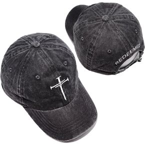 Christian Redeemed Cross Nails Hats for Men Women, Vintage Adjustable Cotton Embroidered Front & Back Baseball Cap