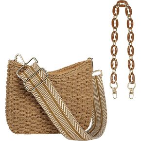 Youjaree Women Straw Small Crossbody Bag Handmade Woven Shoulder Handbag Summer Beach Purse with Guitar Strap