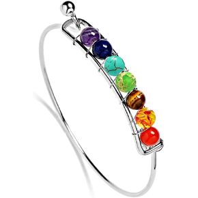 COLORFUL BLING 7 Chakra Yoga Meditation Bracelet Adjustable Healing 6mm Crystal Stone Bead Cuff Bracelets Gifts for Women Girls