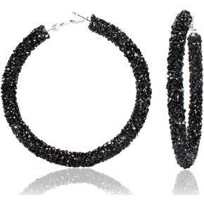 Bohemian Prom Hoop Earrings for Women Shiny Glitter Sequins Dangle Earrings Hot Pink Circle Rhinestone Drop Sparkly Earrings for Women Girls Statement Concert Earrings Colorful Jewelry Gifts in Saudi Arabia