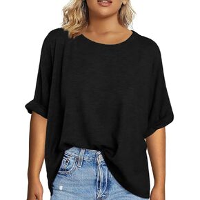 Tankaneo Women's Plus Size Short Sleeve T Shirts Summer Crew Neck Oversized Tees Casual Loose Fit Basic Tunic Tops