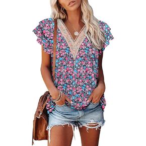 Angerella Short Sleeve Lace V Neck Shirts for Women Floral Summer Tops Tunic Blouses in Saudi Arabia