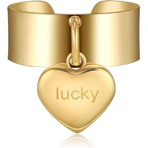 YADUDA Gold Heart Ring Mother Of Pearl Ring Hypoallergenic Lucky Ring 14k Gold Plated Stainless Steel Adjustable Heart Pandent Ring Stackable Dainty Rings Cute Gold Rings for Women Teen Girls