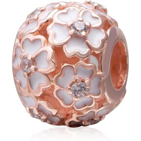 Pink Cherry Blossom Charm Flower Charm Authentic 925 Sterling Silver Beads for DIY Charms Bracelets