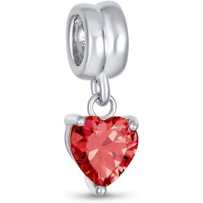 Valentines Love CZ Pink Red Heart Shape Dangle Charm Bead For Women For Teen .925 Sterling Silver Fits European Bracelet