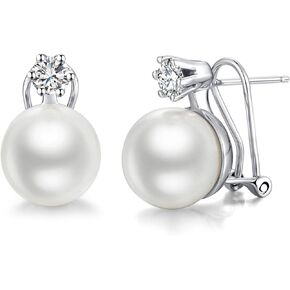 Jiamiaoi Pearl Stud Earrings for Women Girls Pearl and Diamond Stud Earrings 6mm-13mm Big Pearl Earrings Hypoallergenic Pearl Diamond Earrings Studs Come with Gift Box