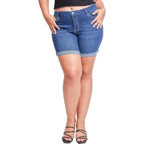 YMI Women's Plus Size Curvy Fit High Rise Shorts with Rolled Cuffs in Kuwait