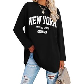 ORANDESIGNE Women Long Sleeve Graphic T Shirts Oversized Letter Print Tees Casual Crewneck Tunic Tops