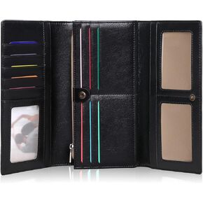 FALAN MULE محفظة نسائية ذات سعة كبيرة RFID Blocking محفظة ثلاثية الطي من الجلد الأصلي, ايه سي_بلاك, L in Kuwait