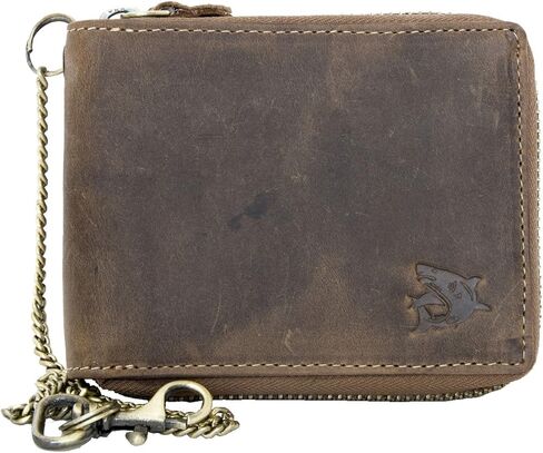 FLW Large Genuine Leather Wallet with Zip Around (zipper around) with Shark with Chain in Kuwait