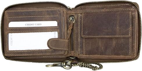 FLW Large Genuine Leather Wallet with Zip Around (zipper around) with Shark with Chain in Kuwait