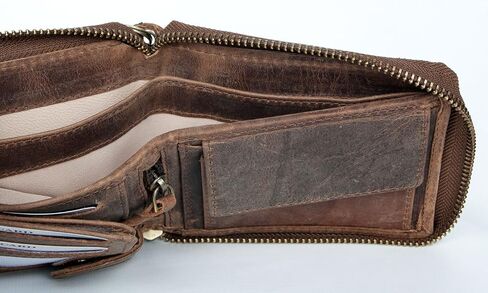 FLW Large Genuine Leather Wallet with Zip Around (zipper around) with Shark with Chain in Kuwait