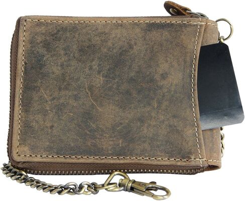 FLW Large Genuine Leather Wallet with Zip Around (zipper around) with Shark with Chain in Kuwait