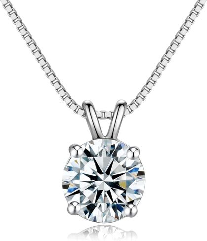 Dowos 925 Sterling Silver Dainty Necklace for Women, 18K Gold Plated Round Brilliant Cut Solitaire Pendant Necklace for Women Girls, Classic 4 Prong 20''Dainty Chain Necklace 8mm/2carat in Saudi Arabia