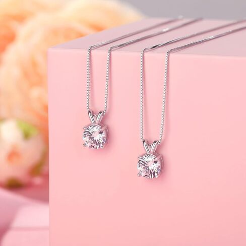 Dowos 925 Sterling Silver Dainty Necklace for Women, 18K Gold Plated Round Brilliant Cut Solitaire Pendant Necklace for Women Girls, Classic 4 Prong 20''Dainty Chain Necklace 8mm/2carat in Saudi Arabia