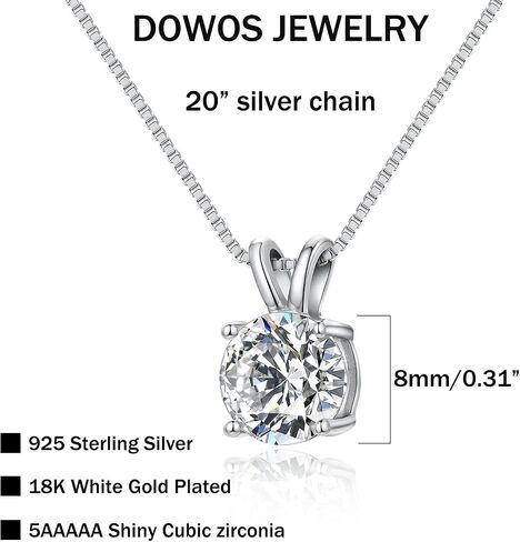 Dowos 925 Sterling Silver Dainty Necklace for Women, 18K Gold Plated Round Brilliant Cut Solitaire Pendant Necklace for Women Girls, Classic 4 Prong 20''Dainty Chain Necklace 8mm/2carat in Saudi Arabia