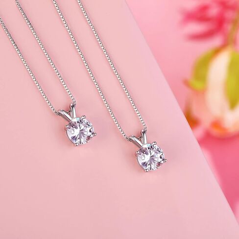 Dowos 925 Sterling Silver Dainty Necklace for Women, 18K Gold Plated Round Brilliant Cut Solitaire Pendant Necklace for Women Girls, Classic 4 Prong 20''Dainty Chain Necklace 8mm/2carat in Saudi Arabia