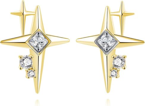SLUYNZ 925 Sterling Silver CZ Star Earrings Studs for Women Teen Girls Cool Star Post Studs Earrings in Saudi Arabia