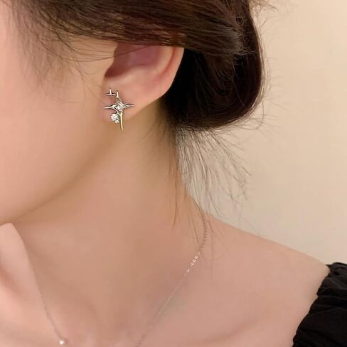 SLUYNZ 925 Sterling Silver CZ Star Earrings Studs for Women Teen Girls Cool Star Post Studs Earrings in Saudi Arabia