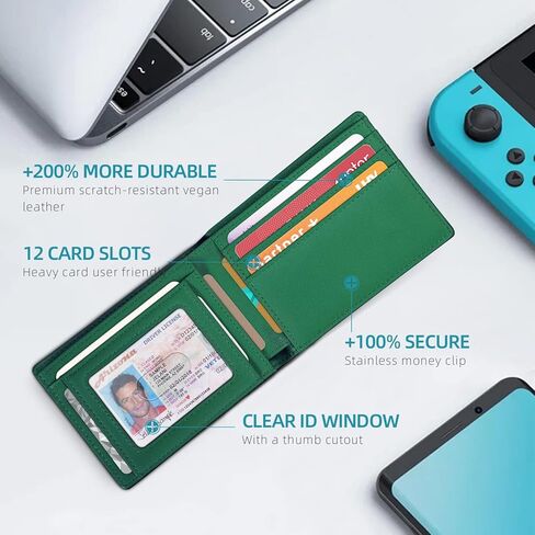 Zitahli Wallet for Men Slim with Minimalist Cash Pocket RFID Blocking Bifold Wallet Box Gift ID Window in Kuwait