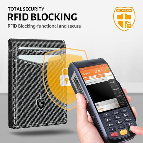 محفظة GSOIAX رفيعة للرجال من الجلد من ألياف الكربون RFID مع جيب أمامي بسيط ومحفظة ثنائية الطي مع نافذة لبطاقة الهوية، 12 حامل بطاقة ائتمان مع صندوق هدايا (أرجواني كربوني) in Kuwait