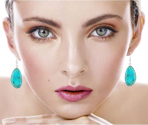 Turquoise Earrings 925 Sterling Silver & Genuine Turquoise (Choose Color) in Saudi Arabia