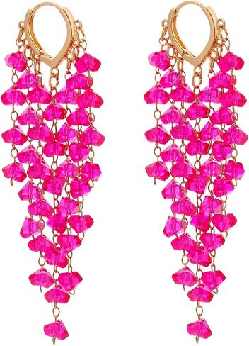 Winssigma Fringe Hoop Dangle Earrings, Long Beads Tassel Chain Earrings for Women Sparkly Chandelier Earrings in Saudi Arabia