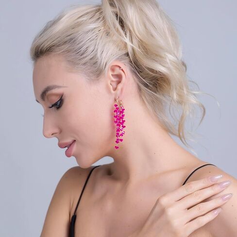 Winssigma Fringe Hoop Dangle Earrings, Long Beads Tassel Chain Earrings for Women Sparkly Chandelier Earrings in Saudi Arabia