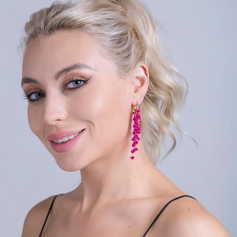 Winssigma Fringe Hoop Dangle Earrings, Long Beads Tassel Chain Earrings for Women Sparkly Chandelier Earrings in Saudi Arabia