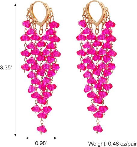 Winssigma Fringe Hoop Dangle Earrings, Long Beads Tassel Chain Earrings for Women Sparkly Chandelier Earrings in Saudi Arabia