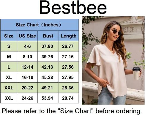 بلوزات نسائية من Bestbee بأكمام قصيرة من الشيفون ورقبة على شكل حرف V وقمصان صيفية لطيفة وتي شيرتات كاجوال in Saudi Arabia