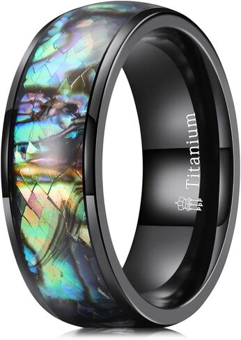 THREE KEYS JEWELRY Womens Titanium Carbide 4mm/6mm/8mm Abalone Shell Inlay Unisex Wedding Bands Rings for Women 4mm Comfort Fit Vintage in Saudi Arabia