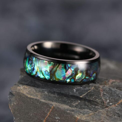 THREE KEYS JEWELRY Womens Titanium Carbide 4mm/6mm/8mm Abalone Shell Inlay Unisex Wedding Bands Rings for Women 4mm Comfort Fit Vintage in Saudi Arabia