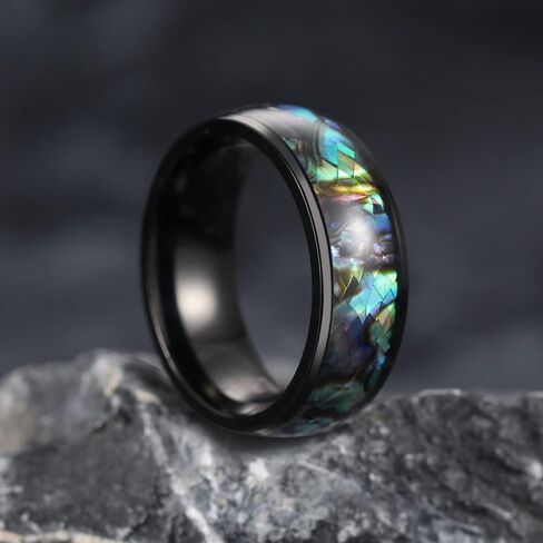 THREE KEYS JEWELRY Womens Titanium Carbide 4mm/6mm/8mm Abalone Shell Inlay Unisex Wedding Bands Rings for Women 4mm Comfort Fit Vintage in Saudi Arabia