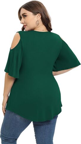 TIANZHU Plus Size Tops for Women Sexy Empire Waist Dressy Short Sleeve Shirts with Cold Shoulder Detail in Kuwait