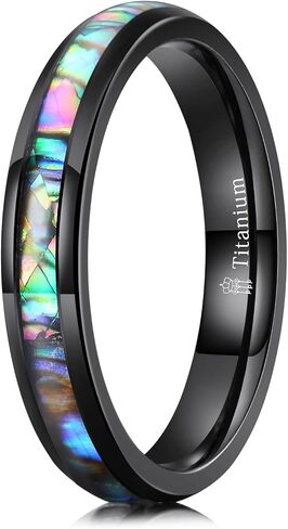 THREE KEYS JEWELRY Womens Titanium Carbide 4mm/6mm/8mm Abalone Shell Inlay Unisex Wedding Bands Rings for Women 4mm Comfort Fit Vintage in Saudi Arabia