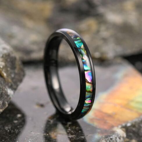 THREE KEYS JEWELRY Womens Titanium Carbide 4mm/6mm/8mm Abalone Shell Inlay Unisex Wedding Bands Rings for Women 4mm Comfort Fit Vintage in Saudi Arabia